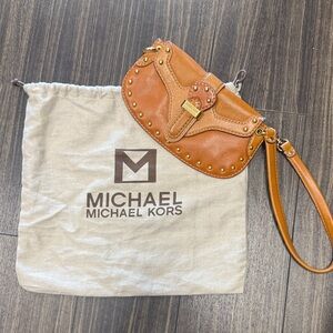 Michael Kors Brown Leather Wristlet with Gold Accents